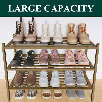 Smiry Bamboo Shoe Rack, 3 Tier Free Standing Wooden Shoe Organizer, Stackable Wood Shoe Storage Shelf for Closet, Entryway, 5 Horizontal Slats, 26.8"x11"x18.3", Natural