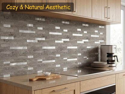 Yipscazo 2026 New Upgrade 11.34" X 11.57" Peel and Stick Backsplash, Stick on Backsplash Tiles for Kitchen, Bathroom, Fireplace (10 Sheets, Beige Rocks + Rose Gold)
