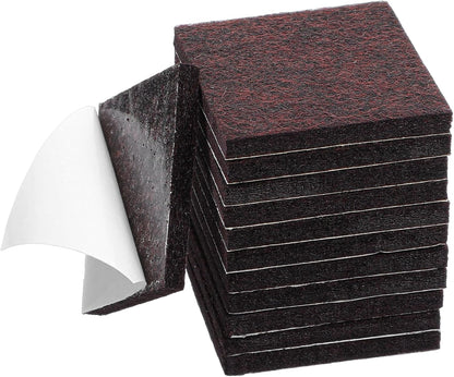 12Pcs 2x2 Inch Square Felt Furniture Pads, Self Adhesive Cuttable Anti Scratch Floor Protectors for Hardwood Floors, Brown