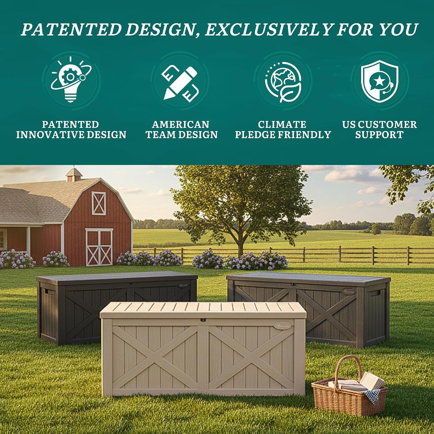 YITAHOME 31 Gallon Outdoor Storage Box | Resin Deck Box and Waterproof Package Delivery Box for Gardening Tools, Pool Supplies, Patio Furniture, Lockable, Taupe