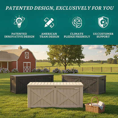 YITAHOME 31 Gallon Outdoor Storage Box | Resin Deck Box and Waterproof Package Delivery Box for Gardening Tools, Pool Supplies, Patio Furniture, Lockable, Taupe