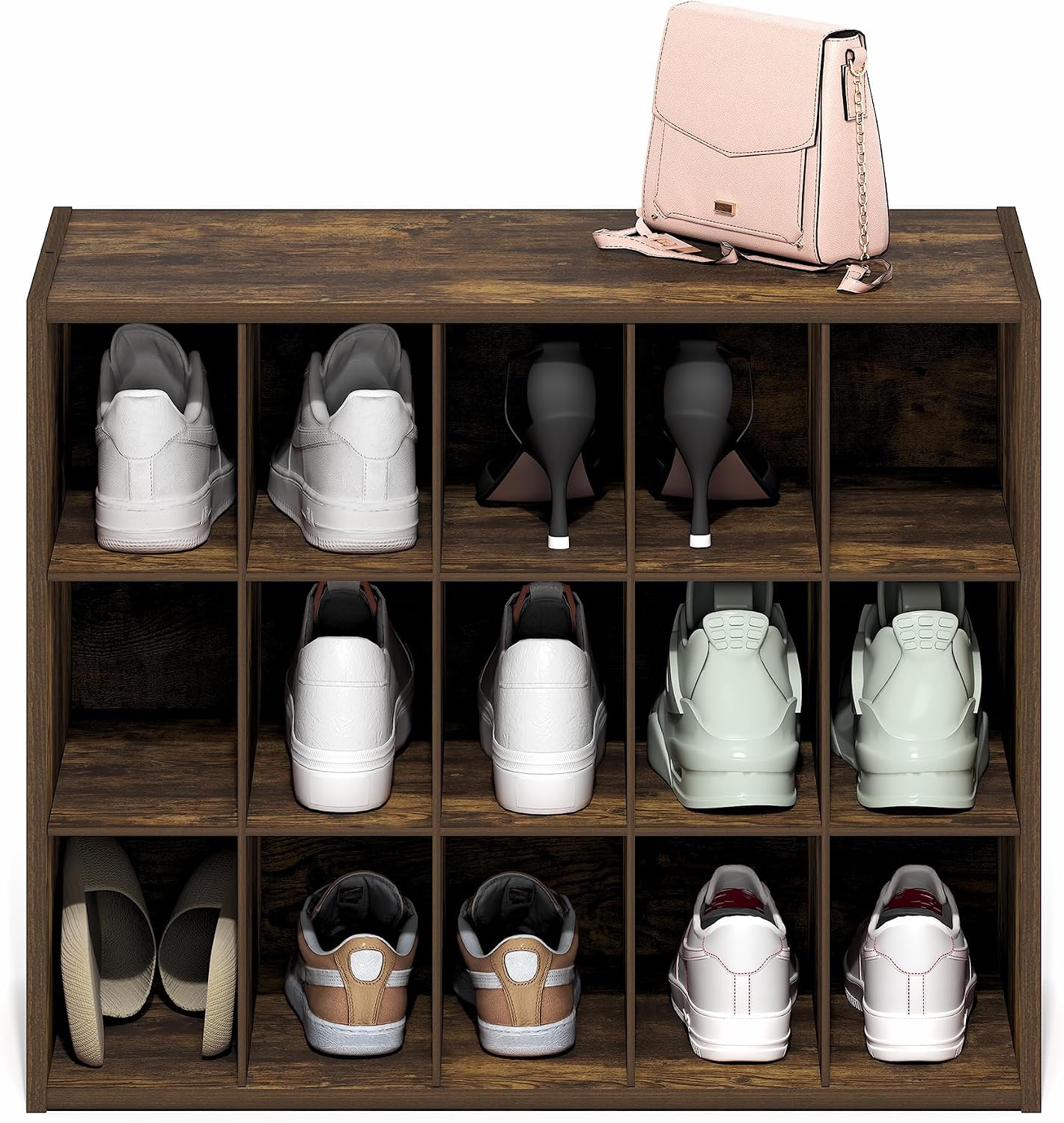 Furinno FANO Shoe Rack, 24-Inch Width 2-Tier Shoe Organizer, Stackable Shoes Storage, 11.7 x 24.2 x 11.7, for Closet Entryway, Office, Garage, Amber Pine