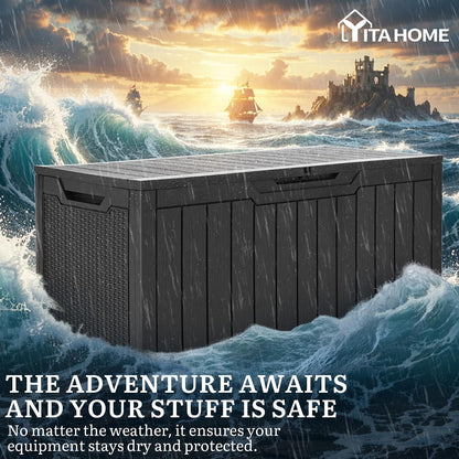 YITAHOME 100 Gallon Large Outdoor Deck Box | Waterproof Resin Storage Box, Lockable Indoor Outdoor Storage Container for Patio Furniture Cushions, Pool Accessories