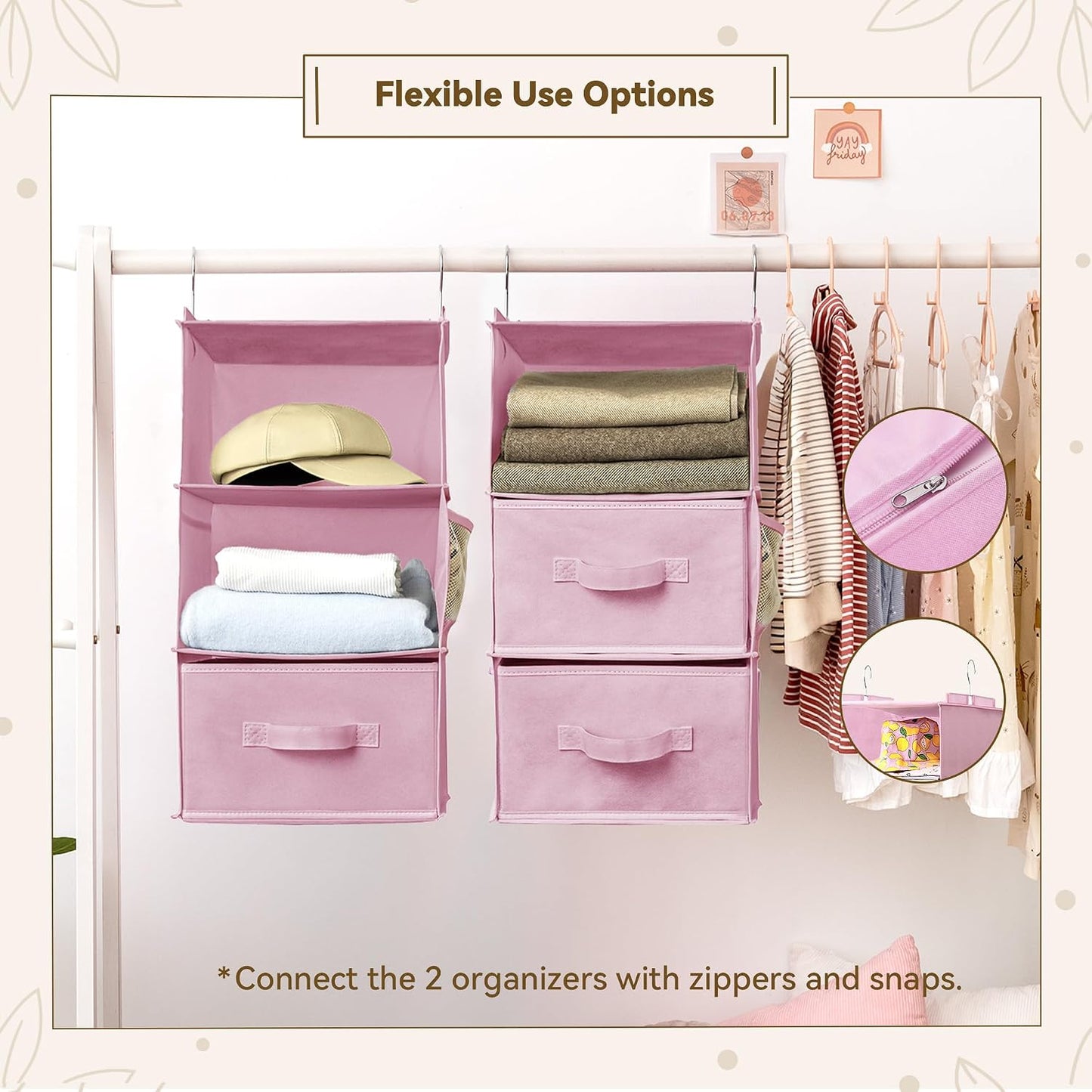 GRANNY SAYS Hanging Closet Organizer 6 Shelves, Closet Organizers and Storage with 5 Drawers, 6 Side Pockets Closet Hanging Organizer, Hanging Storage Organizer for Closet, Baby Clothes, Gray