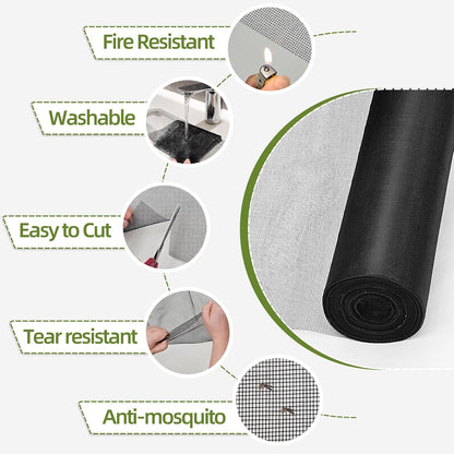 56 in × 100 ft Window Screen Mesh, Fiberglass Window Screen Replacement, Screen Mesh Roll for Window, Door, Patio, Porch (Black)