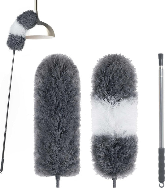 BOOMJOY Microfiber Feather Duster with Extendable Pole and Bendable Head, 100" Telescoping Duster for Cleaning Ceiling, Fan, Furniture