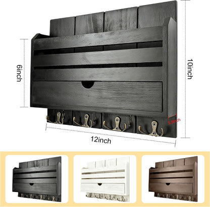 Brown Wall Key Rack Multi Hooks Entryway Storage Box | Entryway Wall Decor Key and Mail Rack, Functional Storage Solution for Bedroom, Office & Apartment