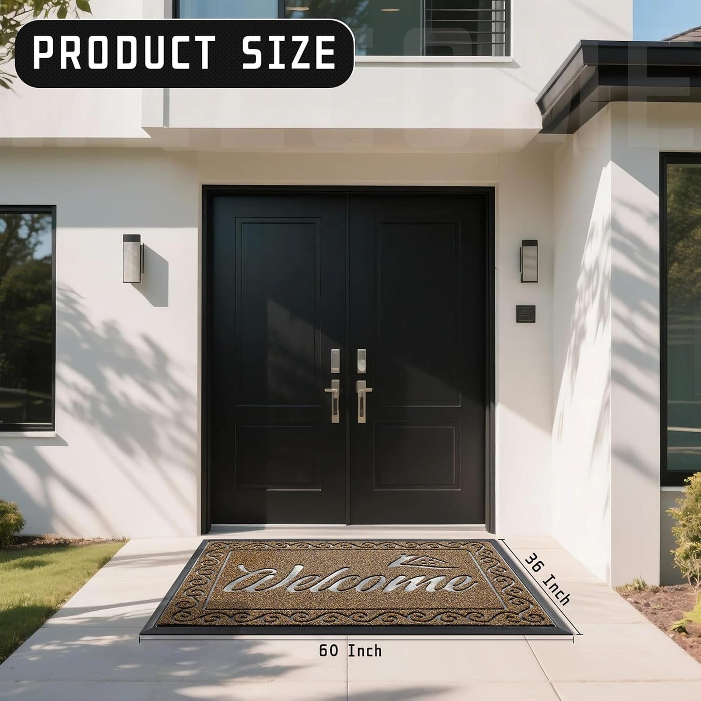 Yimobra Welcome Mat, Heavy Duty Sturdy Door Mats for Home Entrance Outdoor Indoor, Front Doormat for Outside Patio Floor Entry Porch Garage Office, Waterproof, Low Profile, 29.5x17, Black Grey
