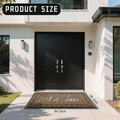 Yimobra Welcome Mat, Heavy Duty Sturdy Door Mats for Home Entrance Outdoor Indoor, Front Doormat for Outside Patio Floor Entry Porch Garage Office, Waterproof, Low Profile, 29.5x17, Black Grey