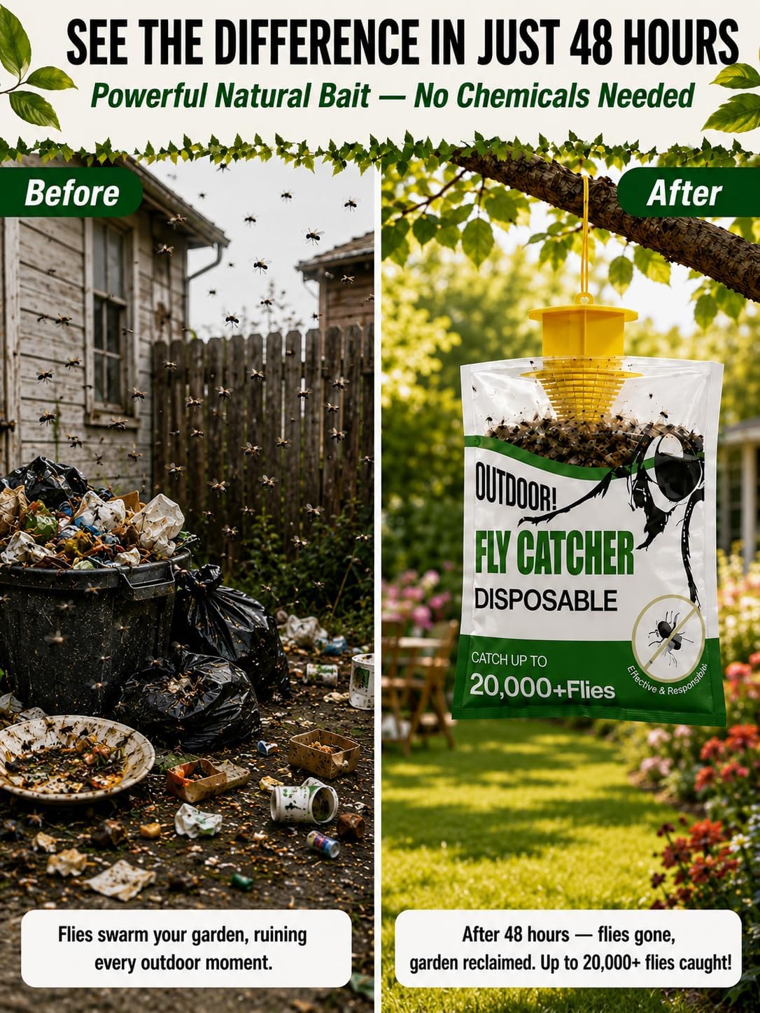 Fly Traps Outdoor 9 Pack – Disposable Hanging Fly Trap Bags with Pre-Baited Water-Activated Attractant, Leak-Resistant Outdoor Fly Trap for Patio, Yard, Barn, Garage & Trash Can
