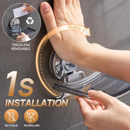 LEVERLOC Soap Dish Holder for Shower Suction Cup Wall Mounted Self Draining NO-Drilling Removable Bar Soap Sponge Holder for Bathroom Bathtub Kitchen Sink Waterproof Strong Vacuum Suction Adhesion