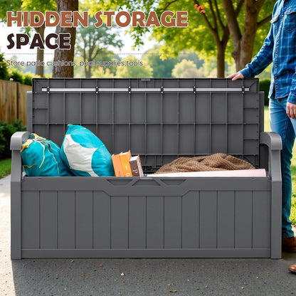 JUMMICO 80 Gallon Resin Outdoor Storage Bench, Large Deck Box with Armrest, Lockable&Waterproof for Garden, Home, Patio, Pools (Black, 80 Gallon)