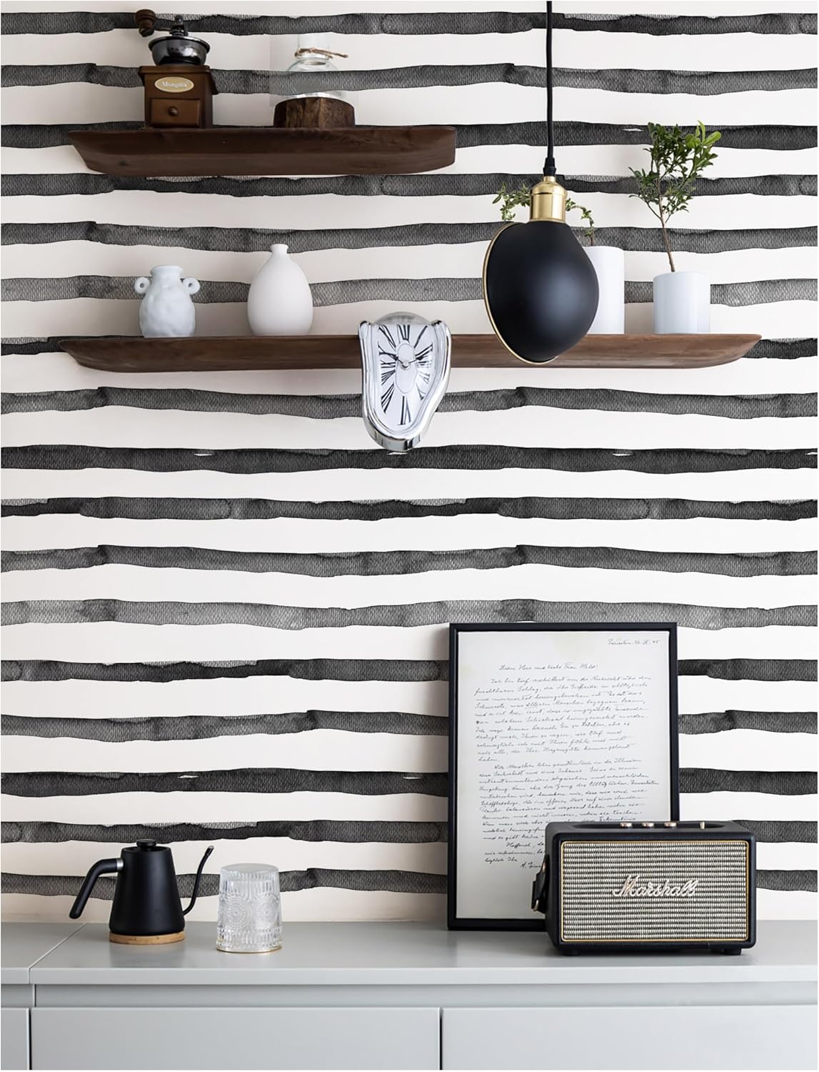 HAOKHOME Blue Wallpaper Peel and Stick Wall Paper Striped Coastal Boho Removable Indigo Blue/White Vinyl Self Adhesive for Bathroom Decor 17.7in x 32.8ft