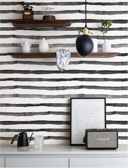HAOKHOME Blue Wallpaper Peel and Stick Wall Paper Striped Coastal Boho Removable Indigo Blue/White Vinyl Self Adhesive for Bathroom Decor 17.7in x 32.8ft