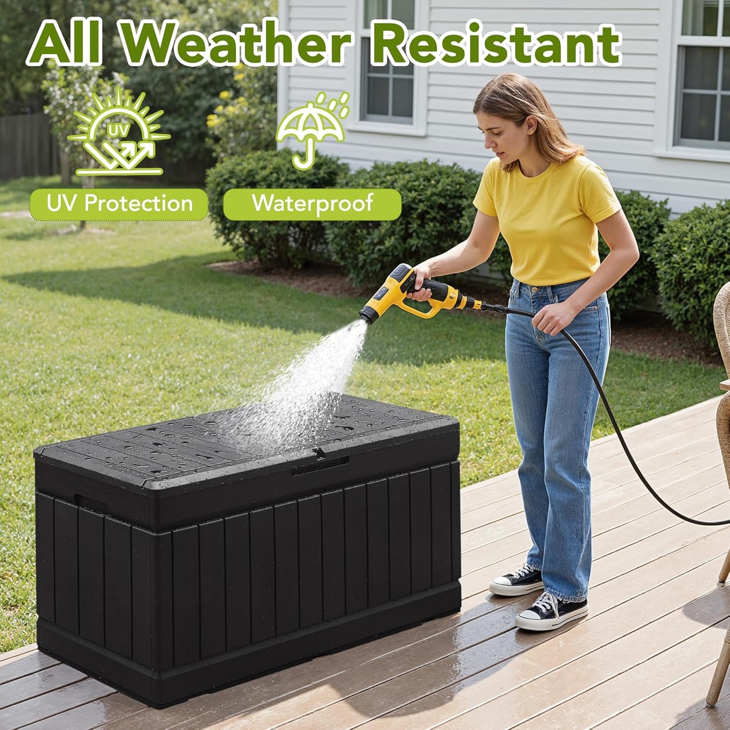 Devoko 30 Gallon Resin Deck Box Waterproof Outdoor Storage Box for Patio Furniture Pool Accessories Indoor Storage for Cushion Garden Tools (30 Gallon, Black)