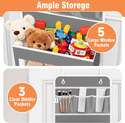 WISELIFE Over The Door Organizer Storage 4 Shelves Large Capacity Hanging Bedroom Storage Solution with 6 Side Pockets for Dorm Bathroom Pantry Nursery and Baby Essentials Holds up to 40 Lbs (Black)