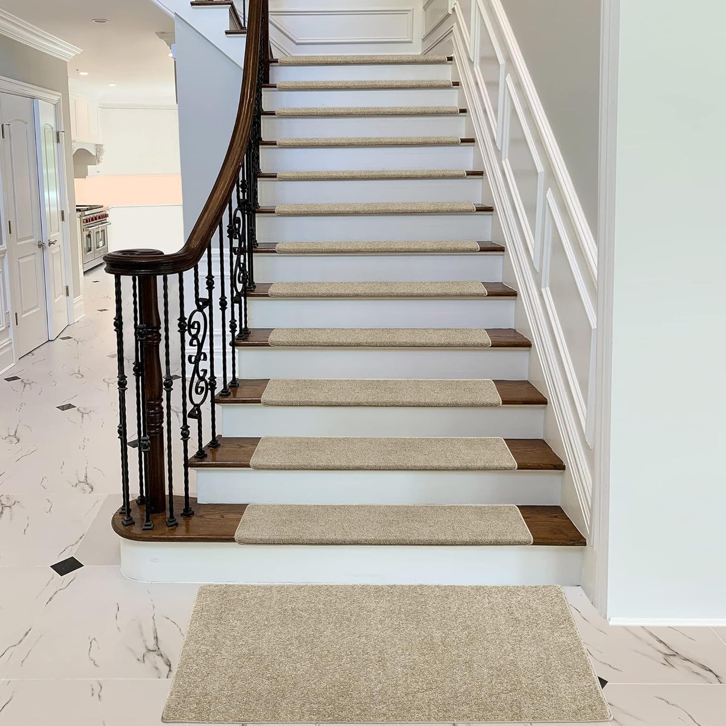 PURE ERA Carpet Stair Treads Tape Free Non Slip Indoor Stair Carpet Stair Protectors Pet-Friendly Non-Slip Skid Resistant Washable Reusable 8" x 30"(2 Pieces,Black)