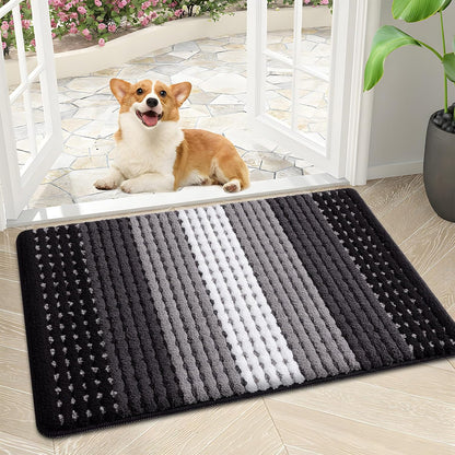Kitinjoy Indoor Outdoor Door Mat, 32x20 Non-Slip Absorbent Dirt Trapper, Low-Profile Washable Inside Entrance Front Floor Mat, Sturdy Soft Entry Doormats for Entryway, Grey
