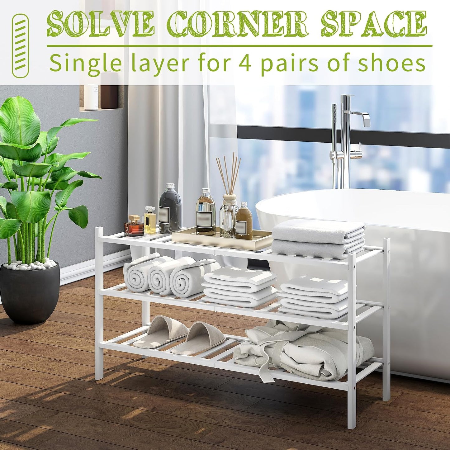 BMOSU 2-Tier Bamboo Small Shoe Rack Premium Stackable Shoe Shelf Storage Organizer for Hallway Closet Living Room Entryway Organizer (Black Bamboo)