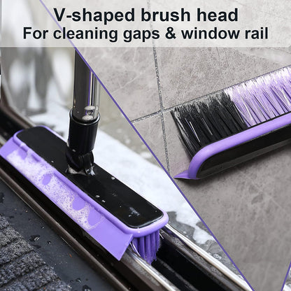 Grout Cleaner Brush with Long Handle, V-Shaped Floor Scrub Brush Swivel Grout Brush Stiff Bristle Floor Grout Scrubber for Bathroom, Tile Line, Crevice, Kitchen, Wall, Deck, Garage (Blue)