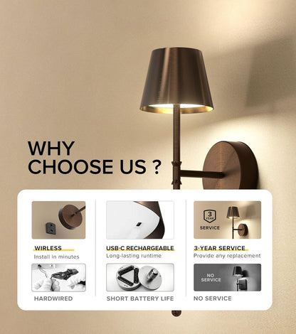 UME Wireless Sconces Set of 2 with Remote, 5200mAh Battery Powered Sconces - Small Rechargeable Sconces w/ 3 Color Temps & 5 Brightness Levels for Bedroom, Living Room, Wall Painting, Cafe (Black)