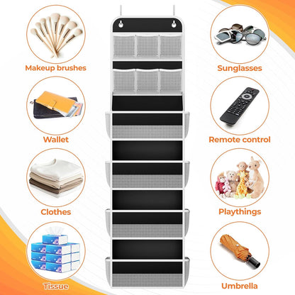 SpaceHacks 5-Tier Over the Door Organizer with Mesh Pockets, Baby Nursery Storage for Closet, Bathroom and Bedroom, Adjustable Hanging Closet Organizer for Cosmetics, Books and Essentials (Dark Grey)