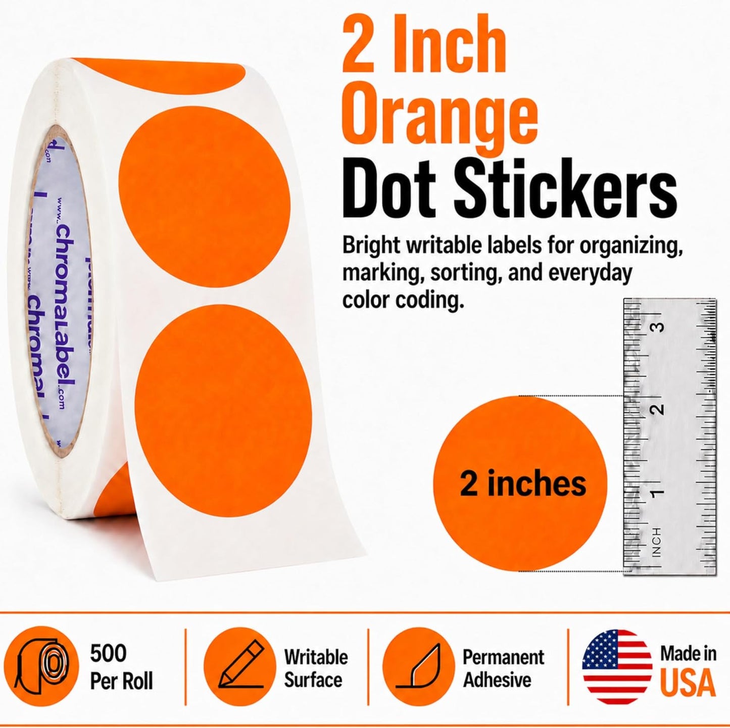ChromaLabel 2 inch Color-Code Dot Labels | 500/Roll (Yellow)