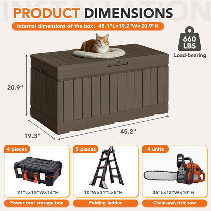 32 Gallon Deck Box Outdoor Indoor Waterproof Storage Box for Patio Furniture, Pool Accessories, Garden Tools, and Cushion Storage, Black