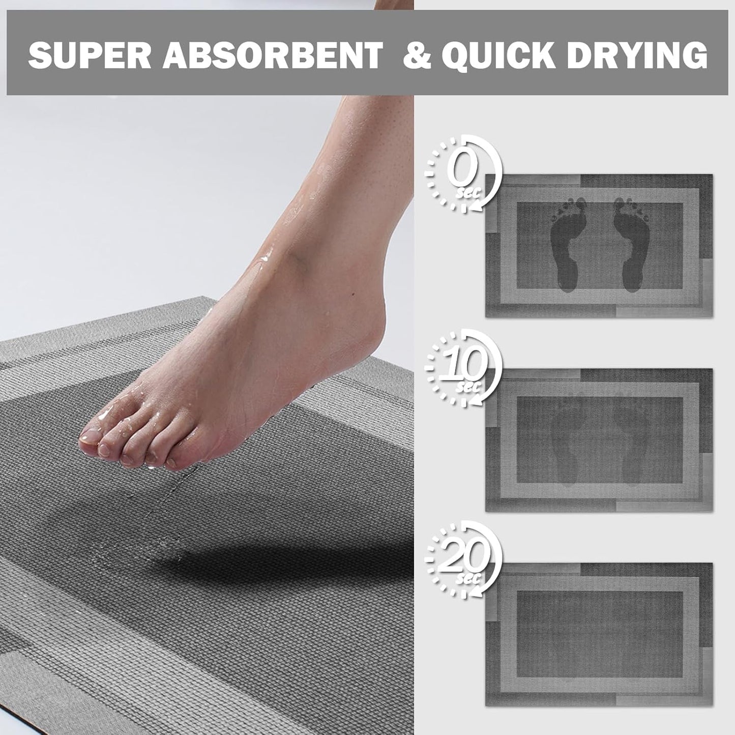 YDKGL Non Slip Bath Mat, Rubber Backing Ultra Thin Bathroom Rugs Fit Under Door Quick Dry Super Absorbent Washable Bath Rug Shower Mat for Bathroom Floor Bathtub Shower Sink, Easy Care Blue 16"x 24"