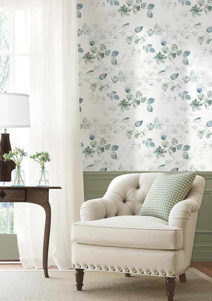 Safiyya Peel and Stick Wallpaper Floral Green and White Leaf Contact Paper for Cabinets 17.3"x 78.7" Self Adhesive Removable Wallpaper for Bathroom Renter Friendly Wall Paper Vinyl Roll