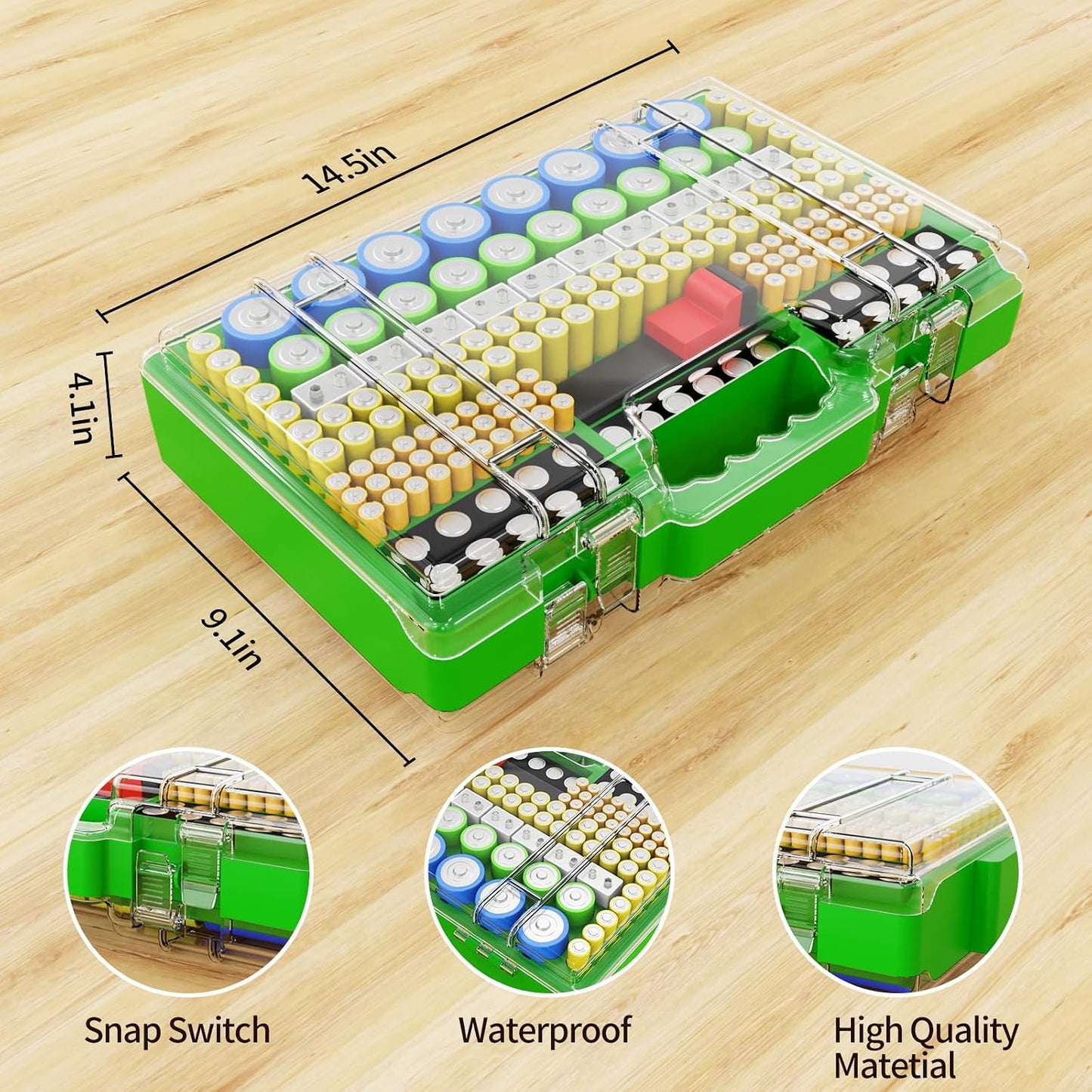 Narotood Battery Organizer Storage Holder Box Case with Tester, Ultra-Large 280+ Batteries Double-Sided Variety Pack,Holds AA AAA 4A C D Cell 9V 3V Lithium18650 LR44 CR2 CR123 CR1632 - Red