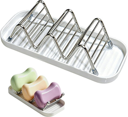 304 Stainless Steel Wavy Soap Dish, Self Draining Shampoo Bar Holder with Removable Drip Tray, Rustproof Quick Dry Bar Soap Organizer for Shower Bathroom Kitchen, Holds 2-3 Bars, 1 Pack