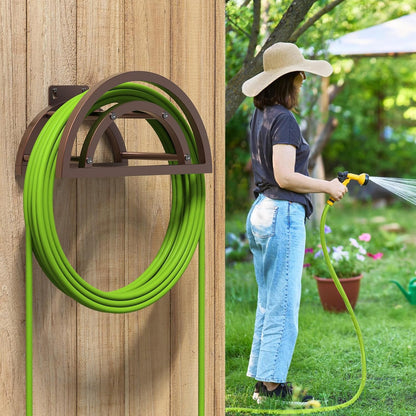 OLV Hose Holder Wall Mount, Outdoor Water Hose Holder Holds 125-ft Hose, Heavy Duty Metal Detachable Hose Hanger Reel Storage Organizer, Hose Rack for Outside Garden Lawn Yard Farm, Black