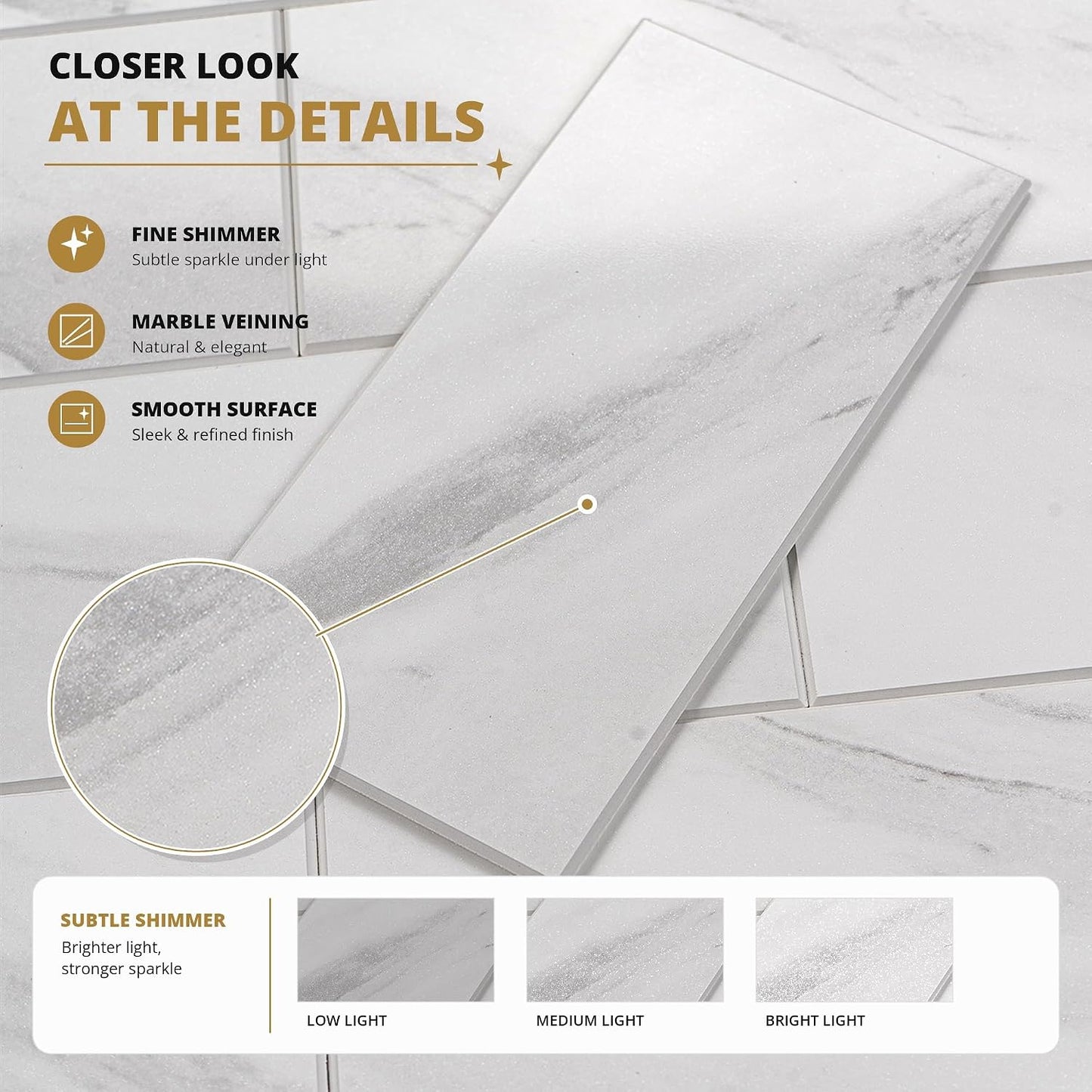 StyloVue 100 Pieces Peel and Stick Backsplash for Kitchen, 3" x 6" PVC Subway Tile, Glossy White with Dark Gray Grout, Self Adhesive Stick on Wall Tiles for Kitchen, Bathroom, Fireplace, RV