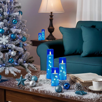 Raycare Flameless Candle with Remote Timer, 3 Flickering Acrylic Battery Operated LED Pillar Candles with Embedded Star String for Christmas, Wedding, Home Table Decor, and as a Gift (Ivory White)