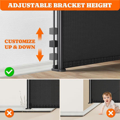 Pawtners Retractable Baby Gates Extra Wide, 41" Tall Extends up to 71" Wide, Dog Gate Indoor for Stairs, Pet Gate with Support Rods for Doorways Hallways Indoor & Outdoor-Black