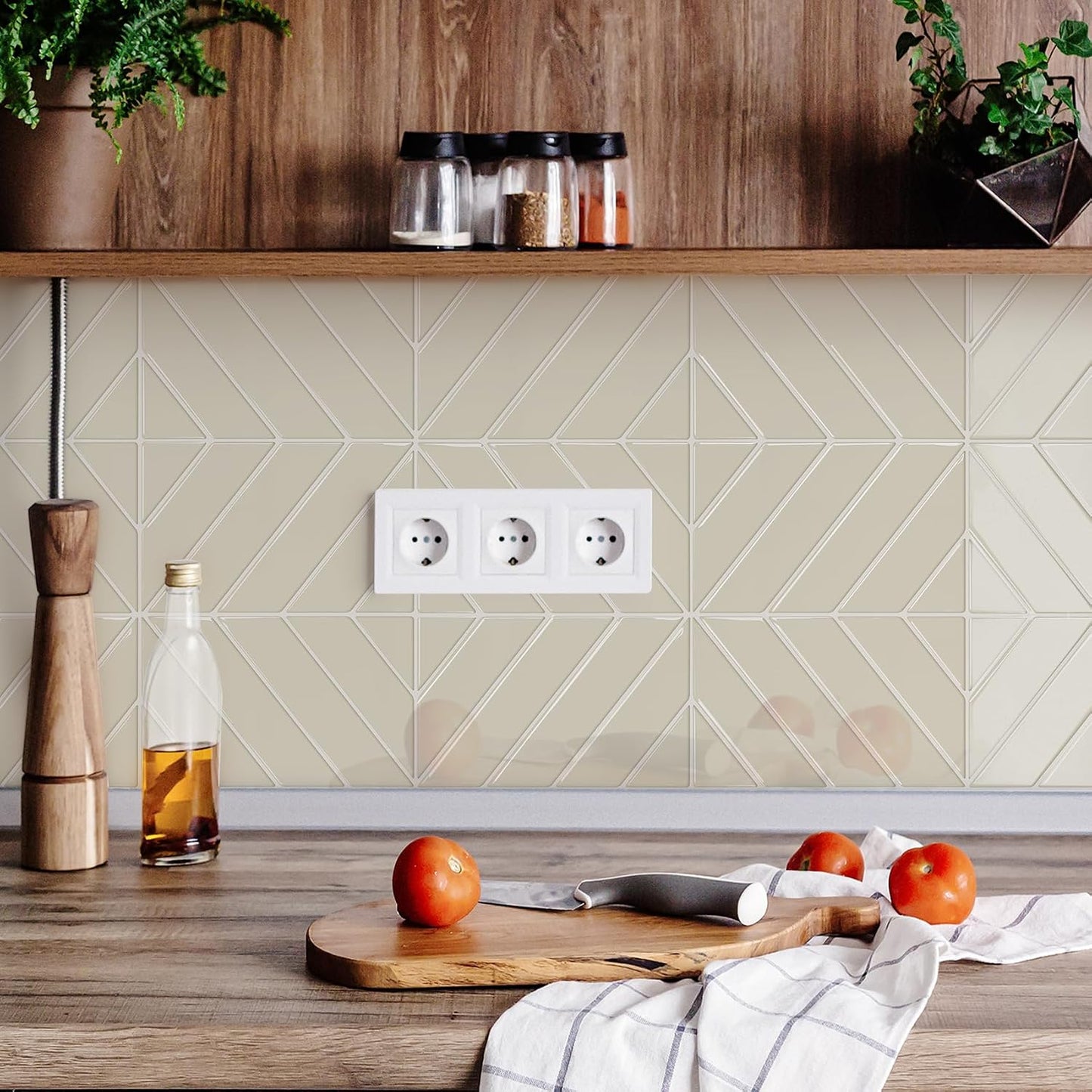 STICKGOO 10 Sheets Thicker Herringbone Peel and Stick Backsplash, 12.6”×9.7” Stick on Wall Tiles, Self Adhesive Tile Sticker for Kitchen Backsplash and Bathroom, White with Grey Grout