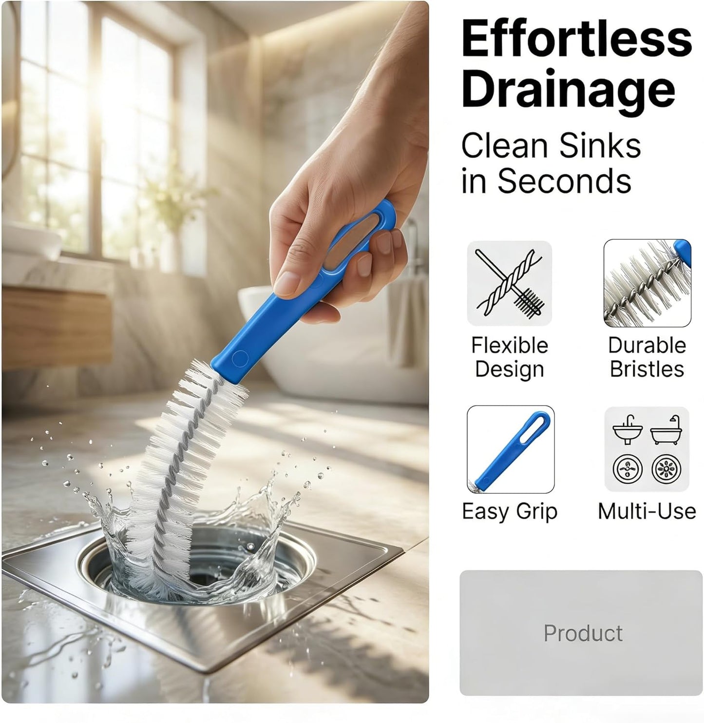 Flexible Drain Cleaning Brush Set, Long Pipe Cleaner for Kitchen Sink, Shower, Tub Hair Clogs, White, 4 Pack