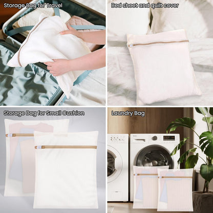 6 Pieces Large Durable Organic Cotton Mesh Laundry Bags, Durable Cotton Mesh Laundry Bag with Sturdy Zipper, Exquisite Laundry Bag for Lingerie, Socks, Clothes, Pants, Underwear, Breathable