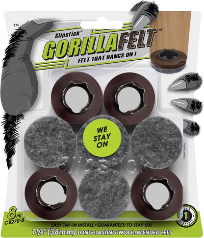 GorillaFelt Chair Leg Floor Protectors/Felt Chair Glides (Set of 16) Tap-On Felt Furniture Pads Guaranteed to Stay On, 1 Inch Round Chair Sliders
