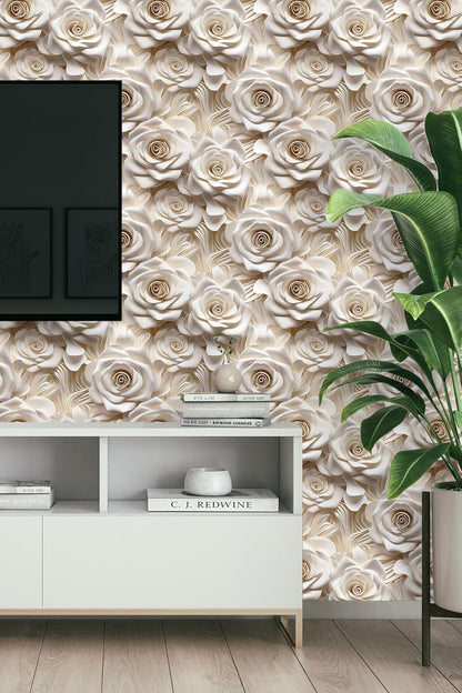 Floral Peel and Stick Wallpaper 3D Effect Interior Wall Décor Contact Paper Self Adhesive Removable Renter Friendly for Bedroom Living Cabinet Room 17.7in x 9.8ft (Not Textured Wallpaper