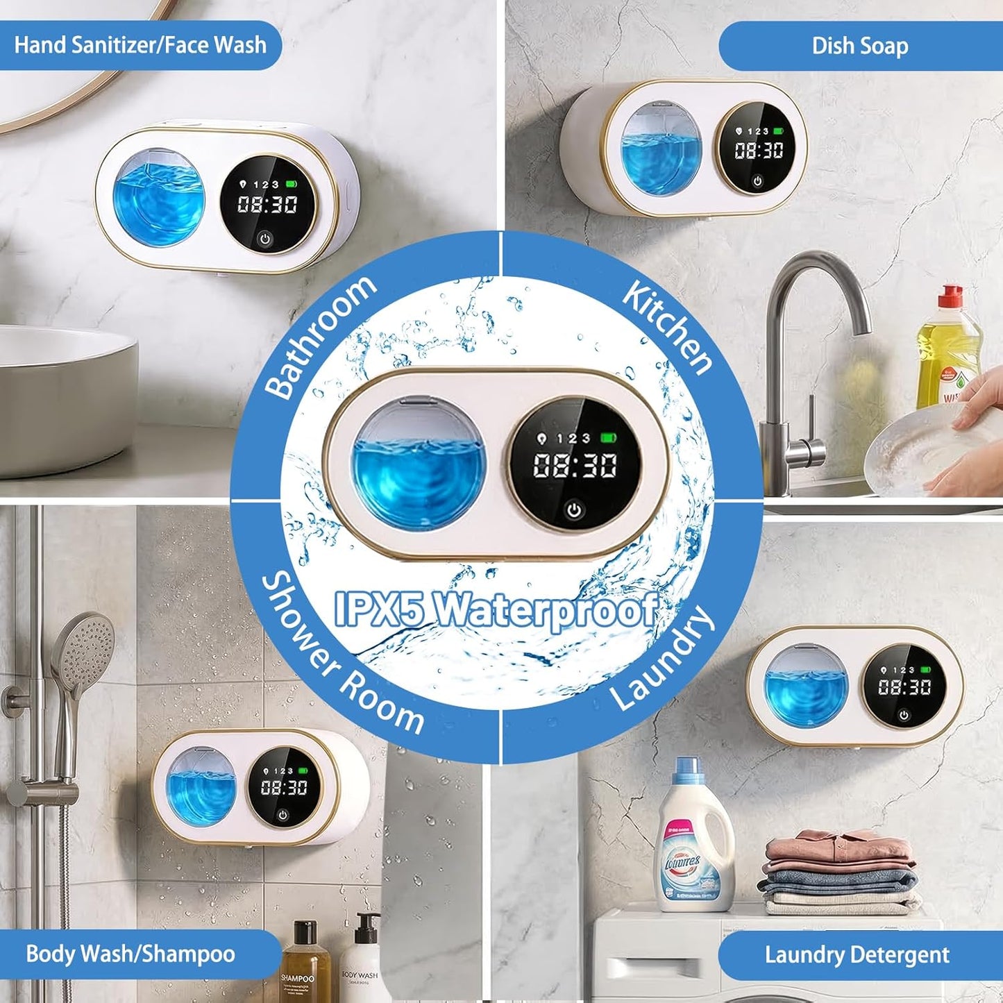 Automatic Soap Dispenser, 320ML Touchless Smart Hand Soap Dispenser, 3 Adjustable Soap Levels, Rechargeable Wall Mounted Electric Foam Soap Dispenser for Bathroom Kitchen Office (White - T1)