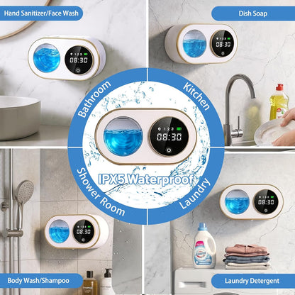 Automatic Soap Dispenser, 320ML Touchless Smart Hand Soap Dispenser, 3 Adjustable Soap Levels, Rechargeable Wall Mounted Electric Foam Soap Dispenser for Bathroom Kitchen Office (White - T1)