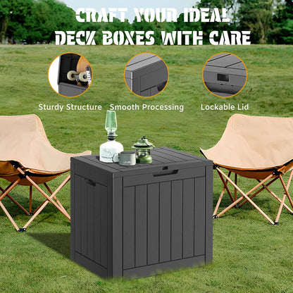 NUNU LAB Outdoor Storage Box, 45 Gallon Outside Deck Box Waterproof, Resin Outdoor Storage Cabinet With Lockable Lid, Backyard Storage Bench For Garden Tools, Patio Cushions, Pool Tools, Black
