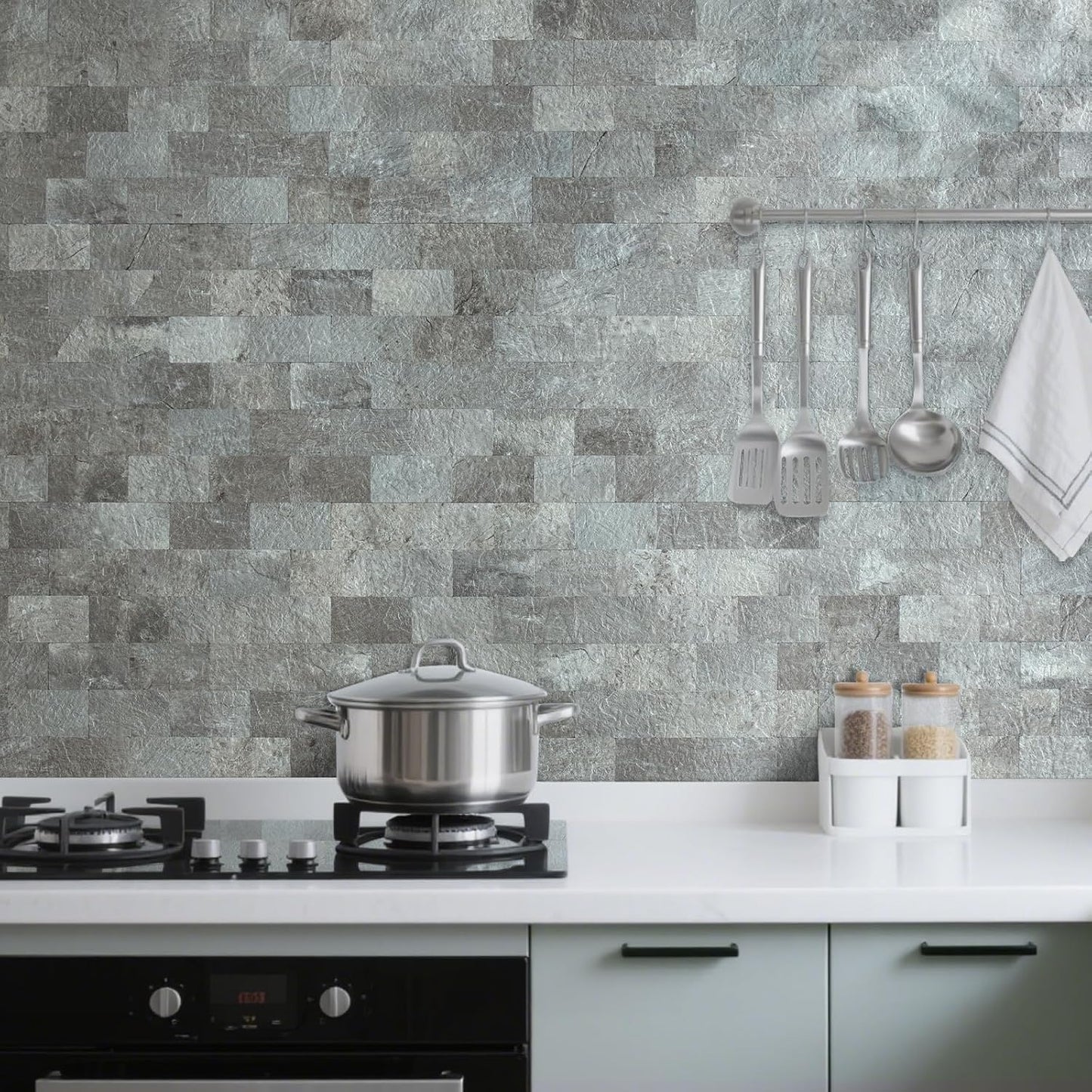 DICOFUN 10-Sheet Polished White Thick PVC Peel and Stick Backsplash, Ceramic Look Subway Tile White Kitchen Backsplash Peel and Stick Wall Tiles