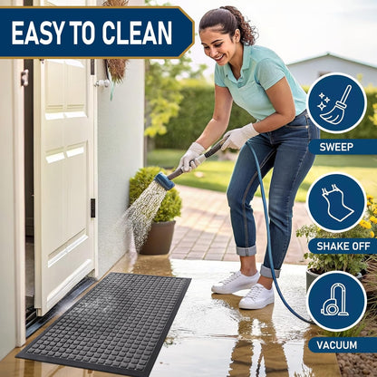 Smiry Front Door Mat Outside Entrance, Heavy Duty Natural Rubber Doormat, Non Slip, Trap Dirt and Moisture, Easy Clean, Low Profile Welcome Floor Mats for Indoor Outdoor Entry, 29.5x17 Inch, Black