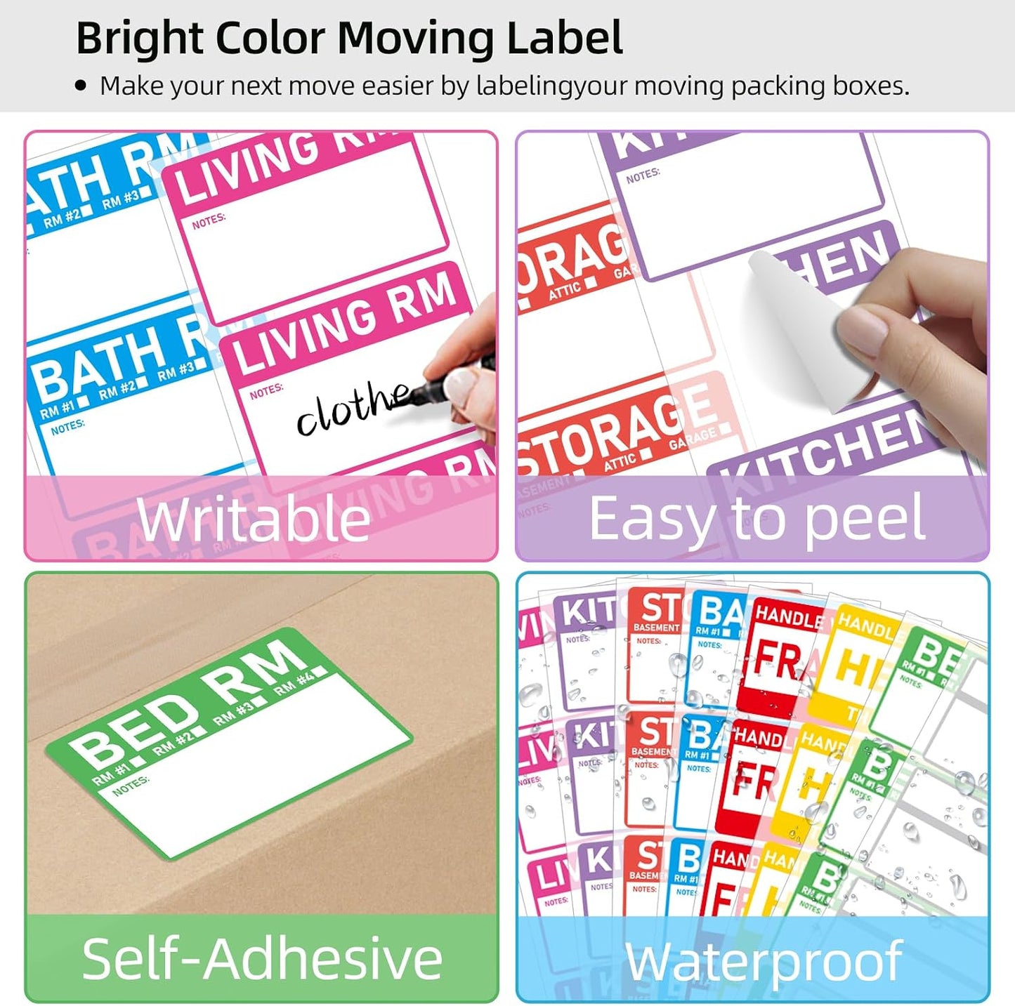 320 Count Home Moving Labels- 3 x 2 inches, Removable Packing Box Stickers, 8 Designs Waterproof Color Coded Moving Stickers with Fragile and Blank Labels