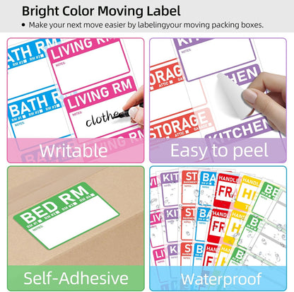 320 Count Home Moving Labels- 3 x 2 inches, Removable Packing Box Stickers, 8 Designs Waterproof Color Coded Moving Stickers with Fragile and Blank Labels