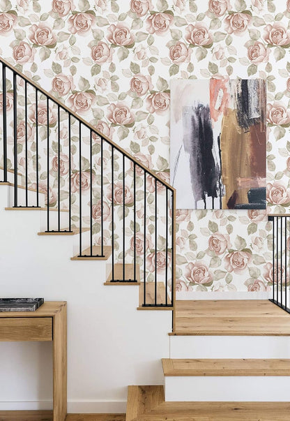 Heroad 16.1''x118'' Floral Peel and Stick Wallpaper Vintage Contact Paper Pink Rose Wall Paper Removable Renter Friendly Wallpaper for Bathroom Bedroom Nursery Waterproof Self Adhesive Vinyl Rolls