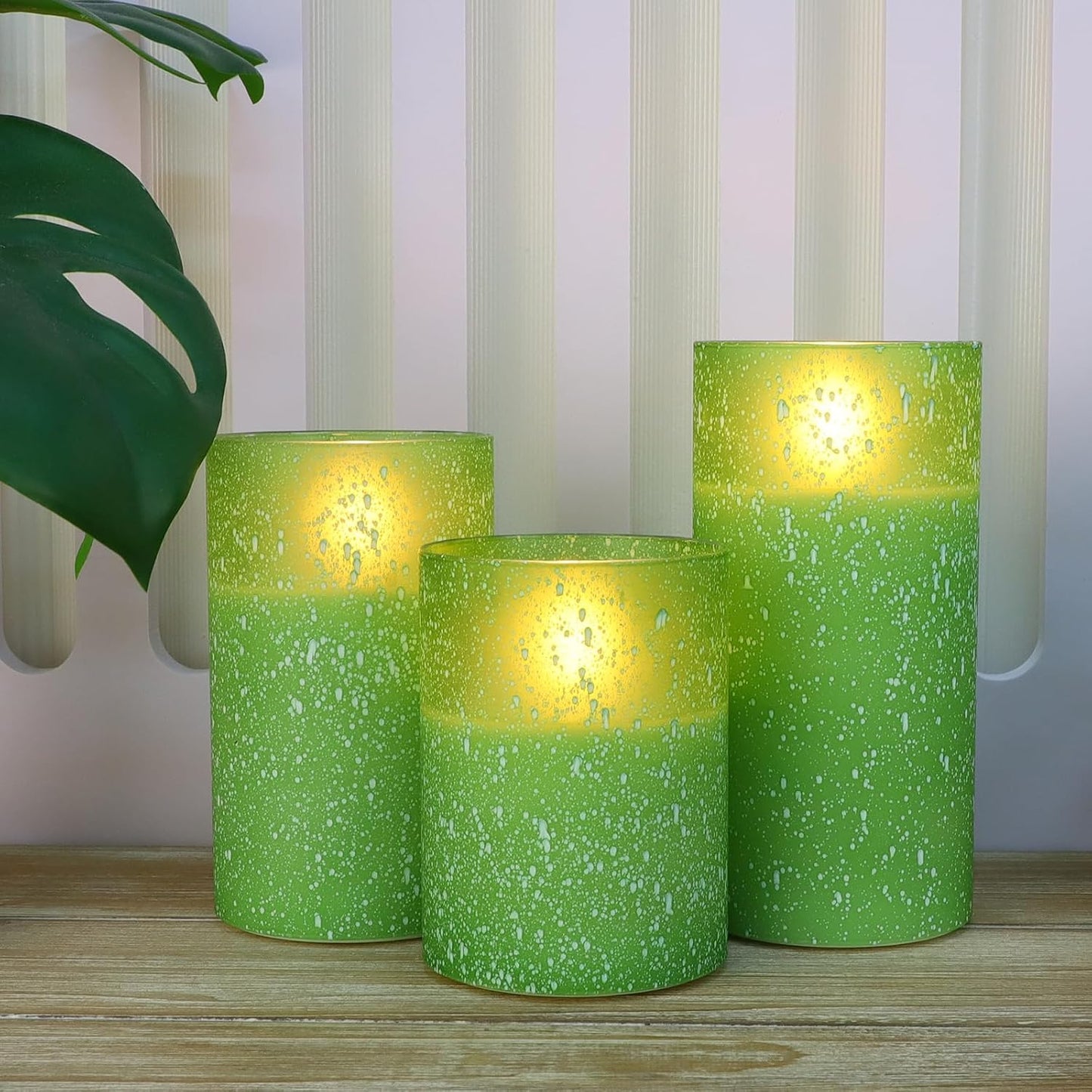 Blue Flameless Candles with Remote, Real Wax Glass Battery Operated Candles with Timer, LED Pillar Candle for Bedroom Home Wedding Birthday Party Fall Halloween Christmas Decorations, Set of 3